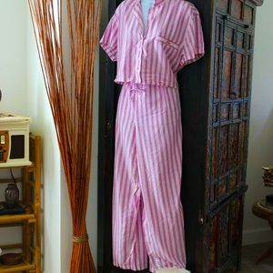 NEW Victoria's Secret Crop Top Pj set Pink & Silver Stripe's